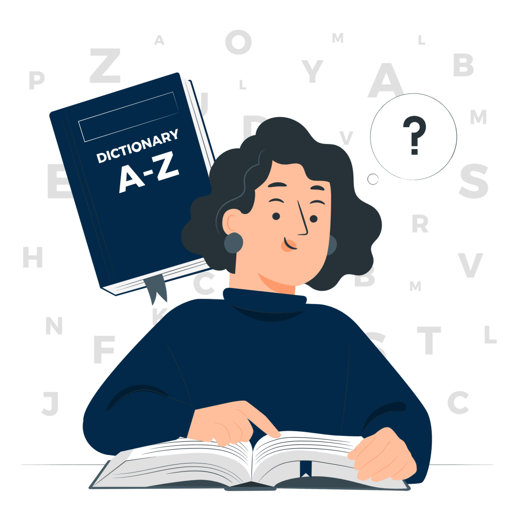 Femme recherchant dans le dictionnaire